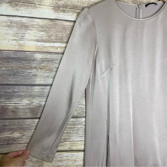 Theory Maiba Bright Satin Dress Womens 2 Silver Dropped Waist Back Zip Pockets - Picture 4 of 8